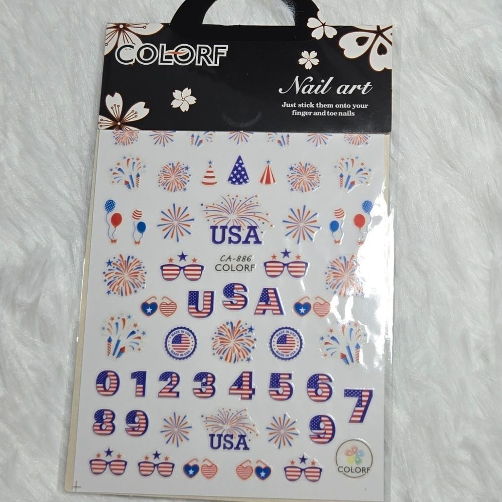 Patriotic Nail Art Stickers USA Fireworks 4th July Red White Blue Nail Decals - Picture 2 of 3